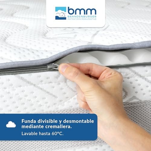 Imagen BMM Colchón 90x200 cm Comfort muelles ensacados Nivel de firmeza H4, colchón de muelles ensacados ortopédico de 7 Zonas, Altura 23 cm.