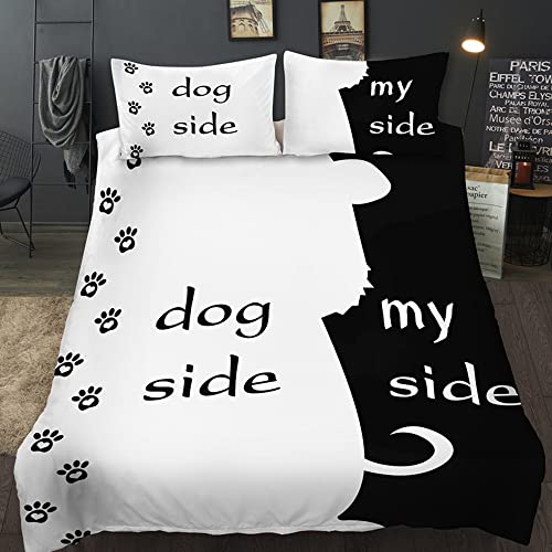 Imagen juego de ropa de cama en blanco y negro con diseo de perro - edicion especial para amantes de los animales